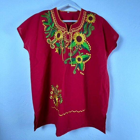 Unbranded Women's Floral Embroidered Pattern Cap Sleeve Casual Blouse Red - Picture 1 of 7